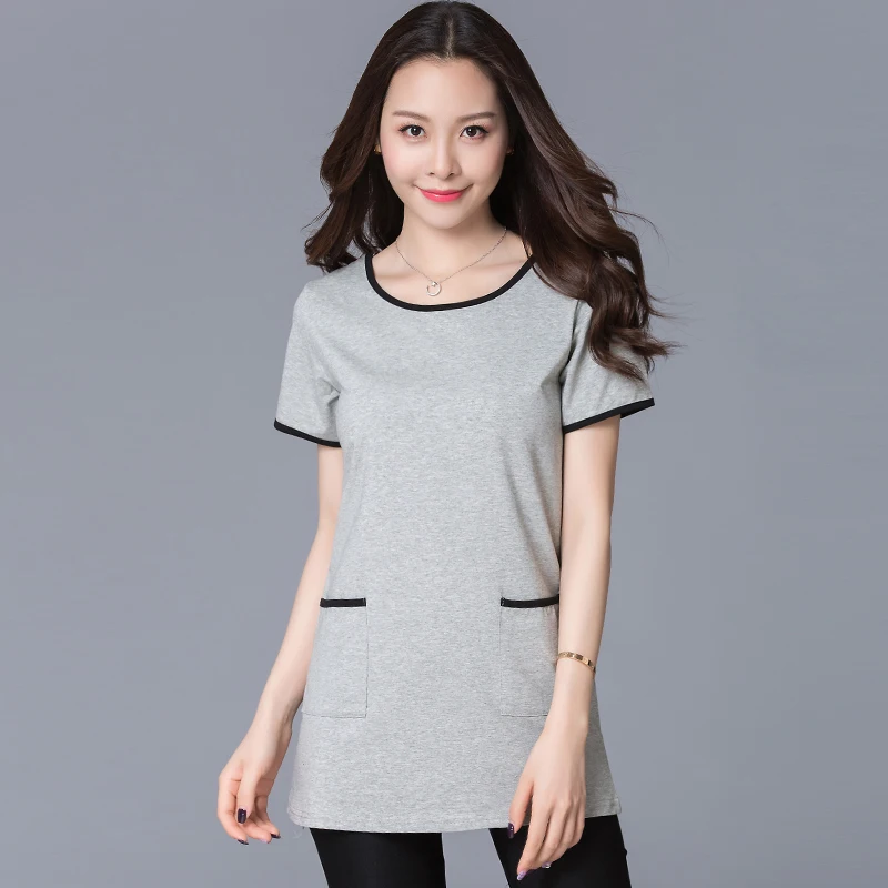 2017 Мода Повседневная Светло-Серый Женские Футболки Свободный Тип С Коротким