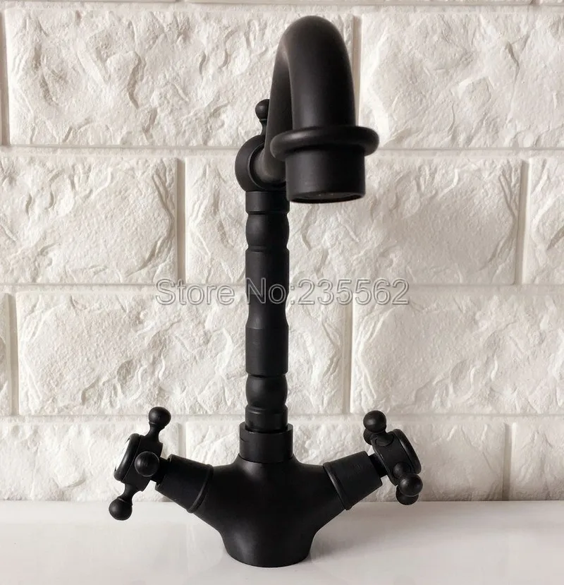 

Black Oil Rubbed Bronze Bath/Kitchen Faucet Swivel Dual Cross Handles Tap Deck Mounted Lnf342