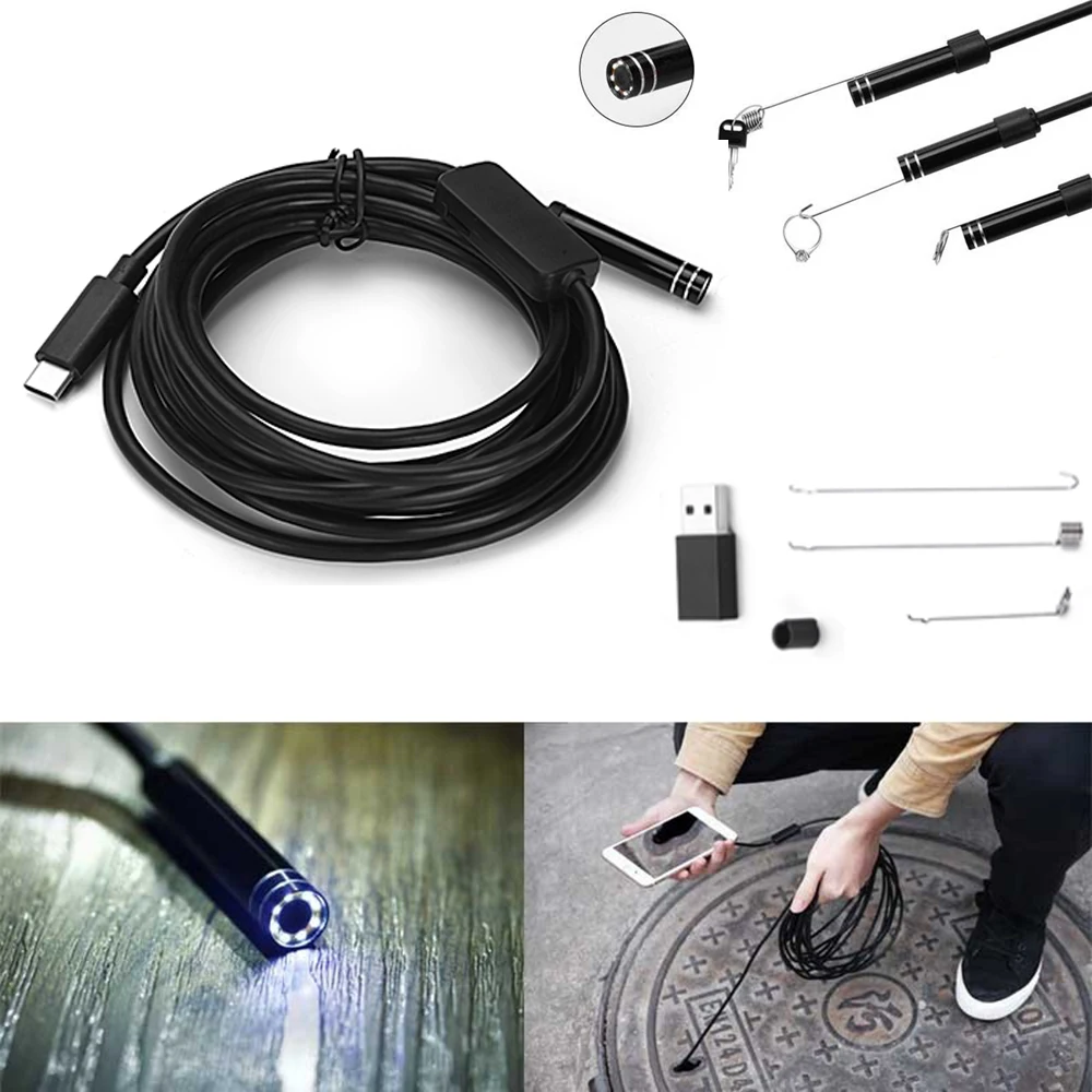 OD5.5mm 6LED Android usb type C эндоскоп камера 7 м Гибкая Змея мягкая проволока