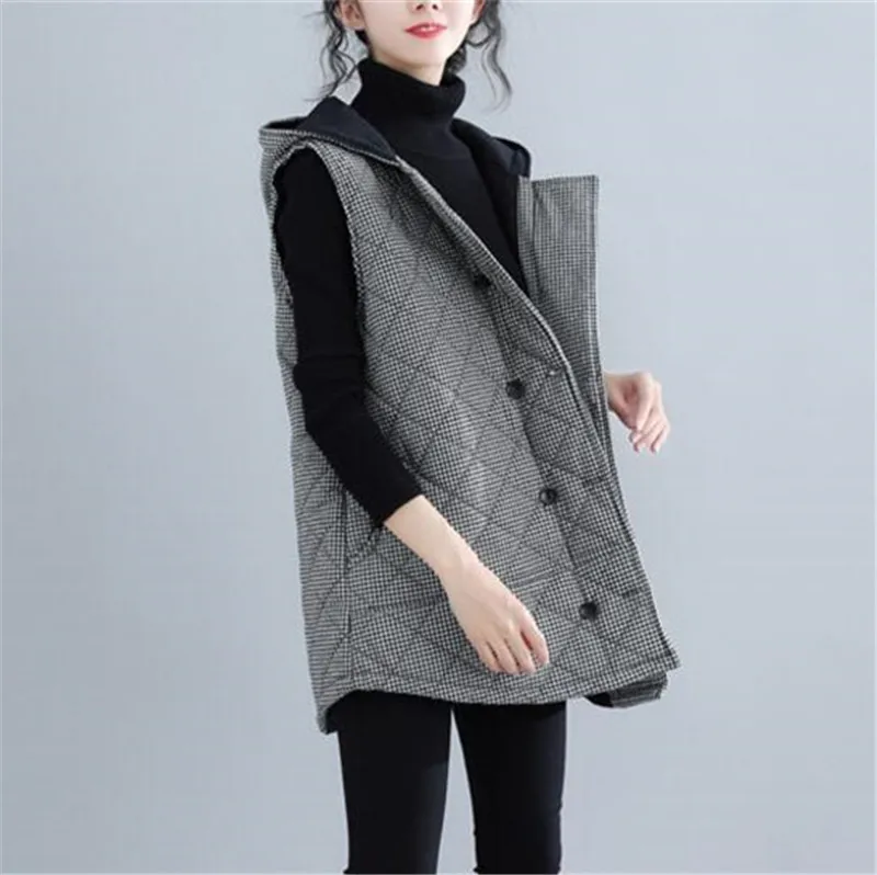 2019 плед плюс размер стеганая с капюшоном Хлопковая женская майка осень зима