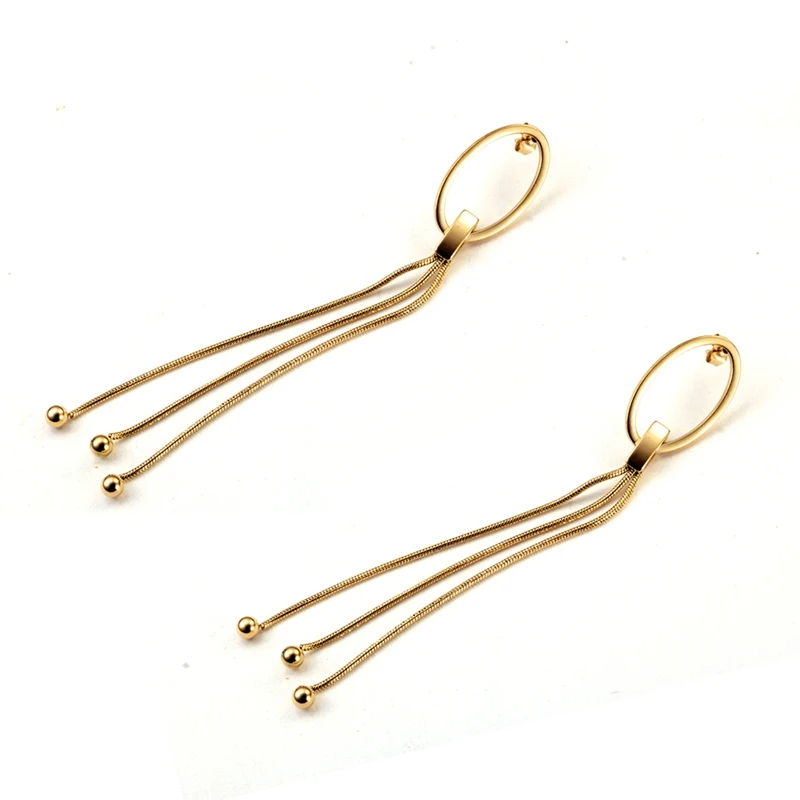 gold color Трендовые Позолоченные длинные висячие серьги с кисточками, женские серебряные серьги из нержавеющей стали, простые свадебные серьги-капли, ювелирное изделие - Окраска металла: gold color