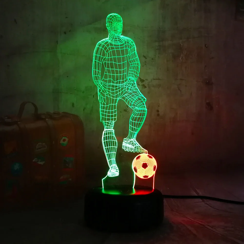 Play Football Новинка, спортивный стиль, игра в футбол, футбол, 7 смешанных двойных цветов, 3D светодиодный ночник Lihgt, пульт дистанционного управления, детский подарок, декоративная настольная лампа - Испускаемый цвет: Play Football