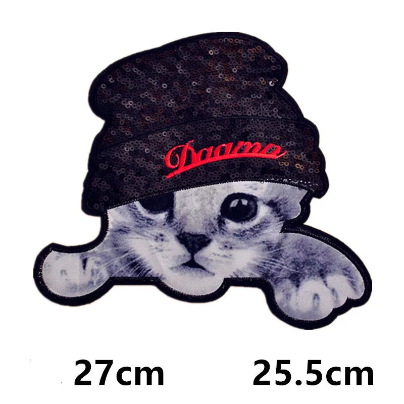 1 шт. большая милая кошка с блестками тканевая нашивка вышитые термоклейкие