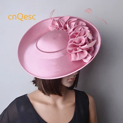 Blush pink Новинка; ; элегантное поступление! Королевский синий Большой Матовый сатиновая Вуалетка Формальные шляпы четыре свадебные женские шляпы - Цвет: Blush pink