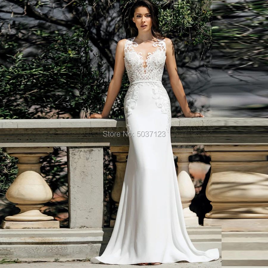 Свадебные платья с русалочкой Vestido De Noiva атласное без рукавов с кружевным орнаментом Кнопка иллюзия свадебное платье сделано