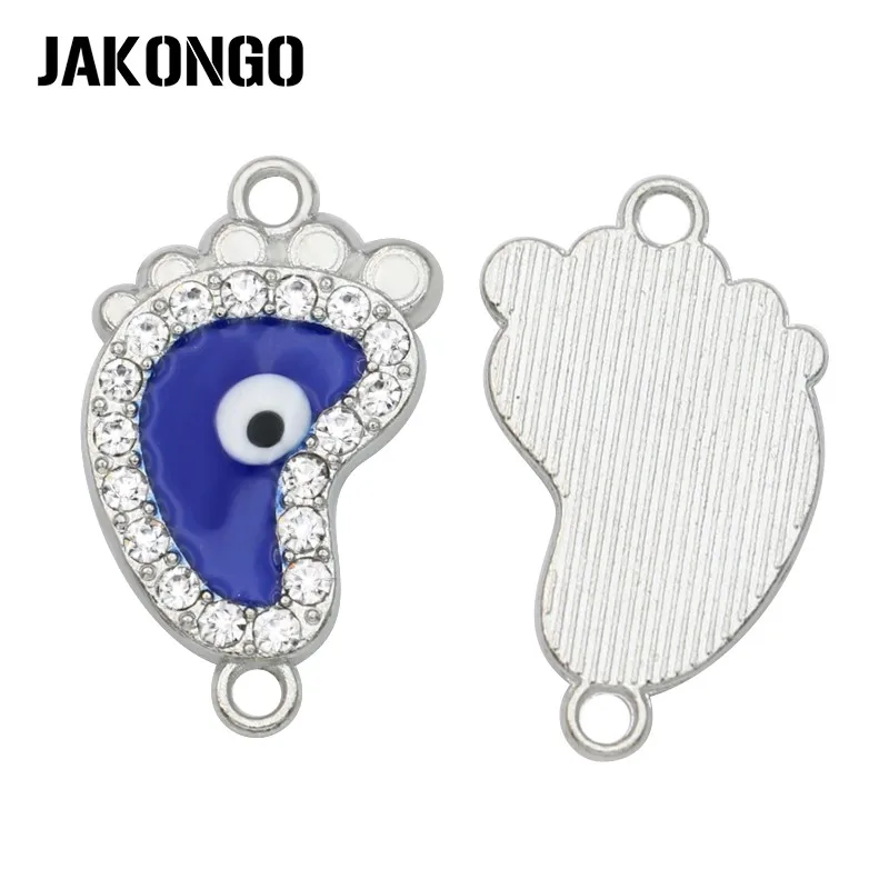 

JAKONGO Silver Plated Crystal Enamel Blue Evil Eye Foot Connectors for Jewelry Making Bracelet Accessories DIY Craft 22x13mm