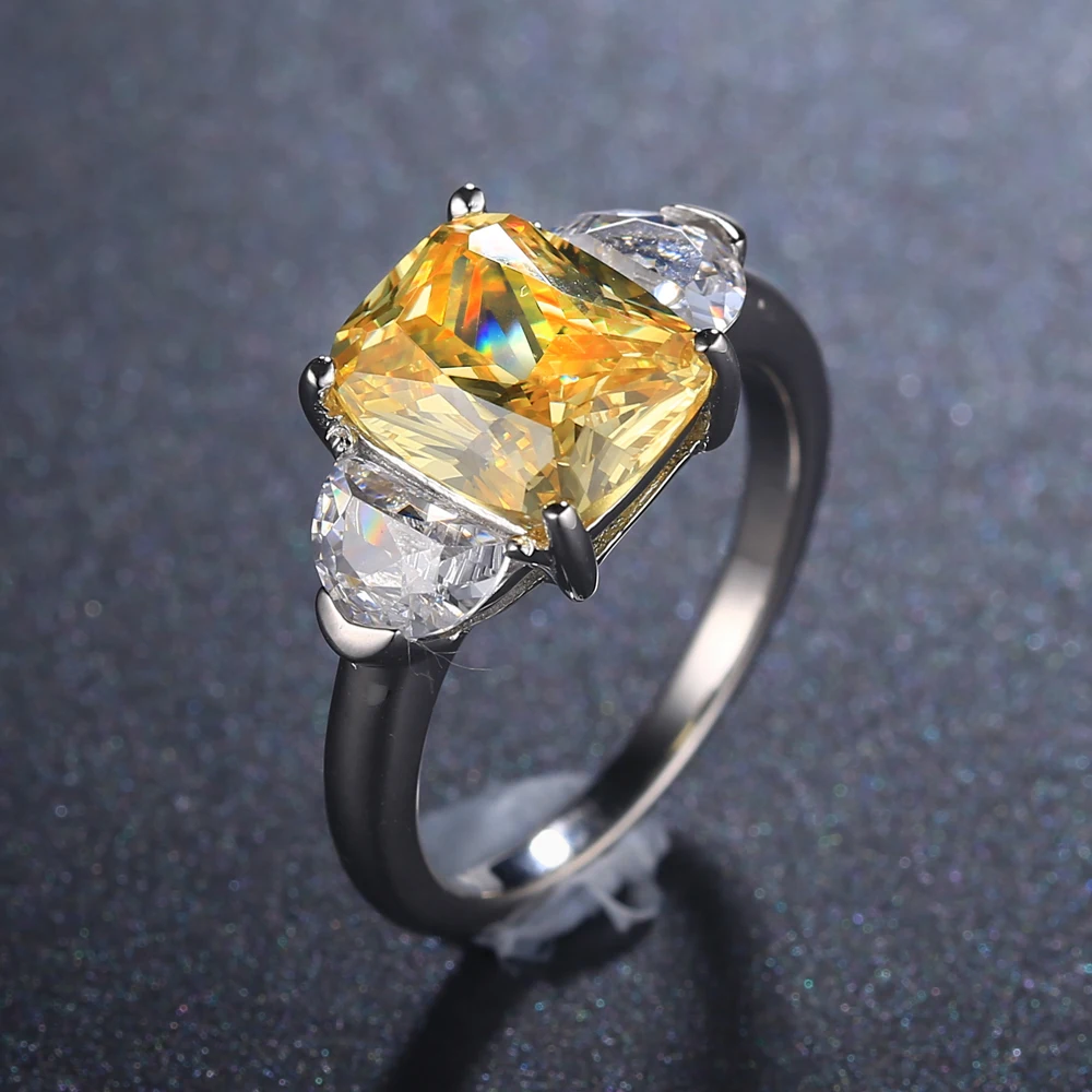 Mozume Для женщин 4ct Radiant Форма желтый CZ коктейльное кольцо стерлингового серебра 925