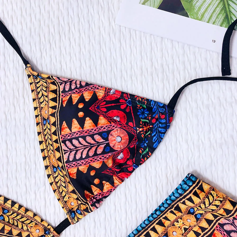 Женский купальник комплект бикини с высокой талией принтом в африканском стиле