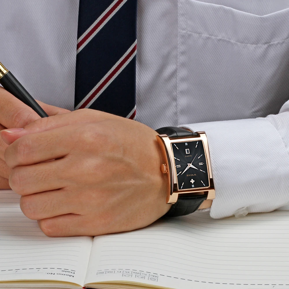 Мужские повседневные кварцевые часы WWOOR спортивные с кожаным ремешком Прямая