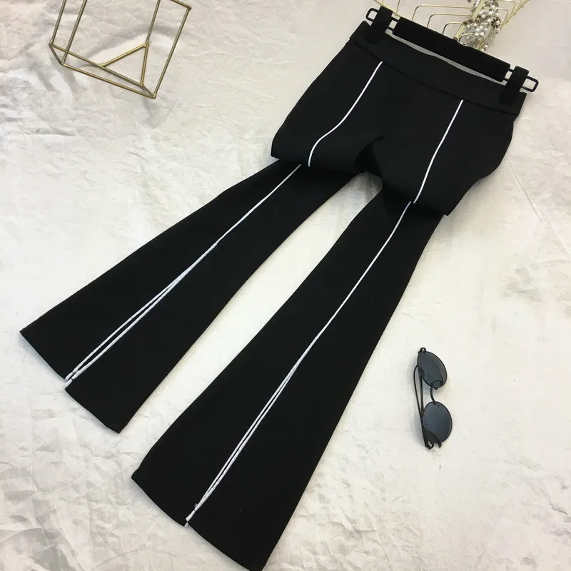 black pants Neploe, эластичные женские расклешенные брюки с высокой талией, черные облегающие корейские брюки, размера плюс, повседневные женские Стрейчевые брюки 39157 - Цвет: black pants