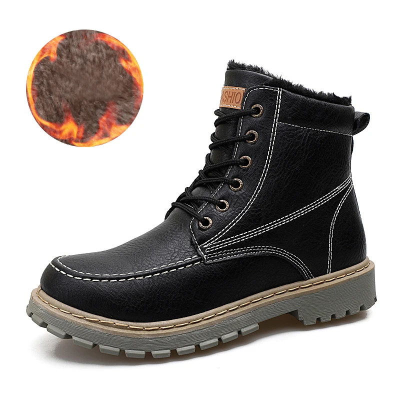 2018 г. зимняя обувь модные мужские кожаные теплые ботинки до середины икры на