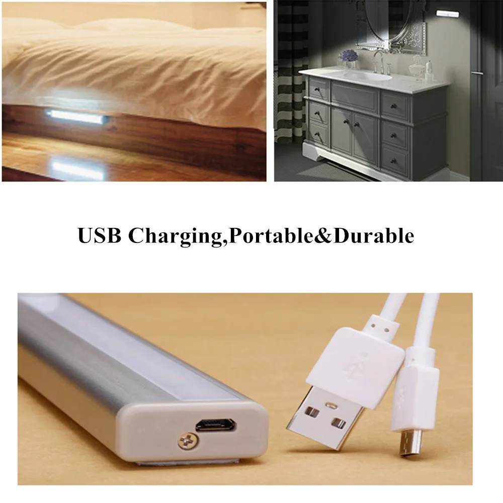 Движения PIR Сенсор светодиодный ночной Светильник USB Перезаряжаемые светильник