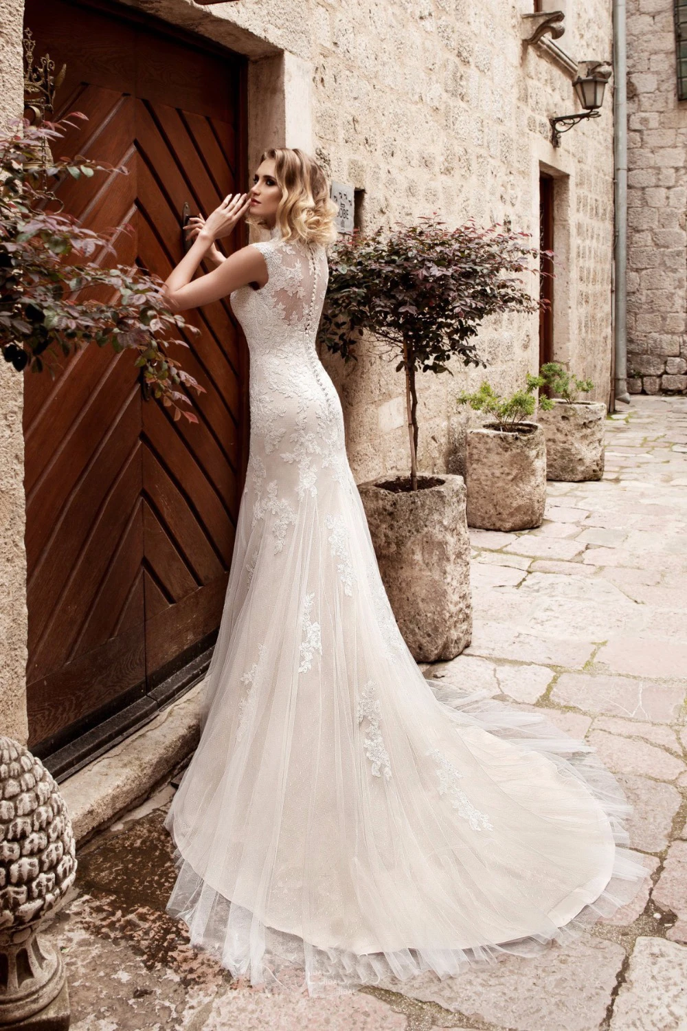 Vestido De Noiva 2019 винтажное кружевное свадебное платье Русалочки с высоким воротом