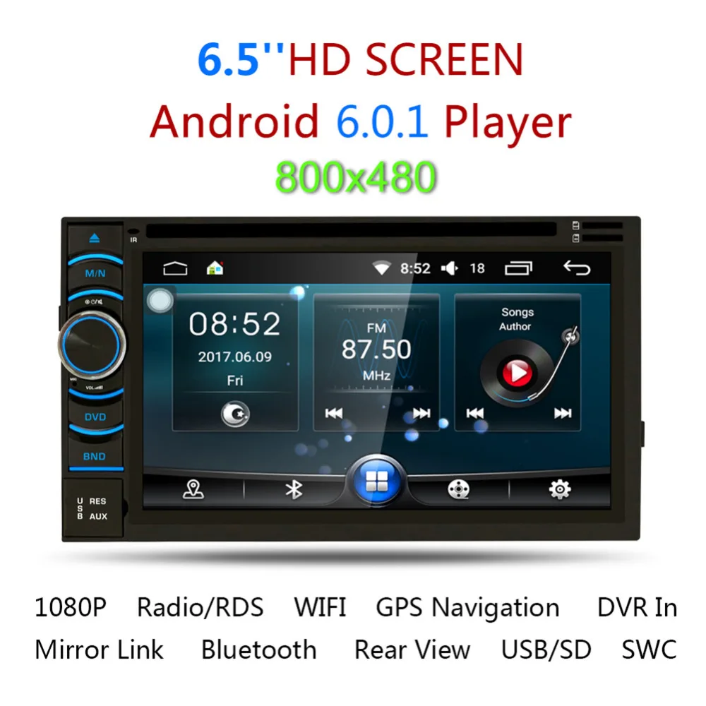 Новый 2017 6 5 &quotHD емкостный 4 ядра Android 5.1.1 Сенсорный экран 2Din dvd плеер gps навигации