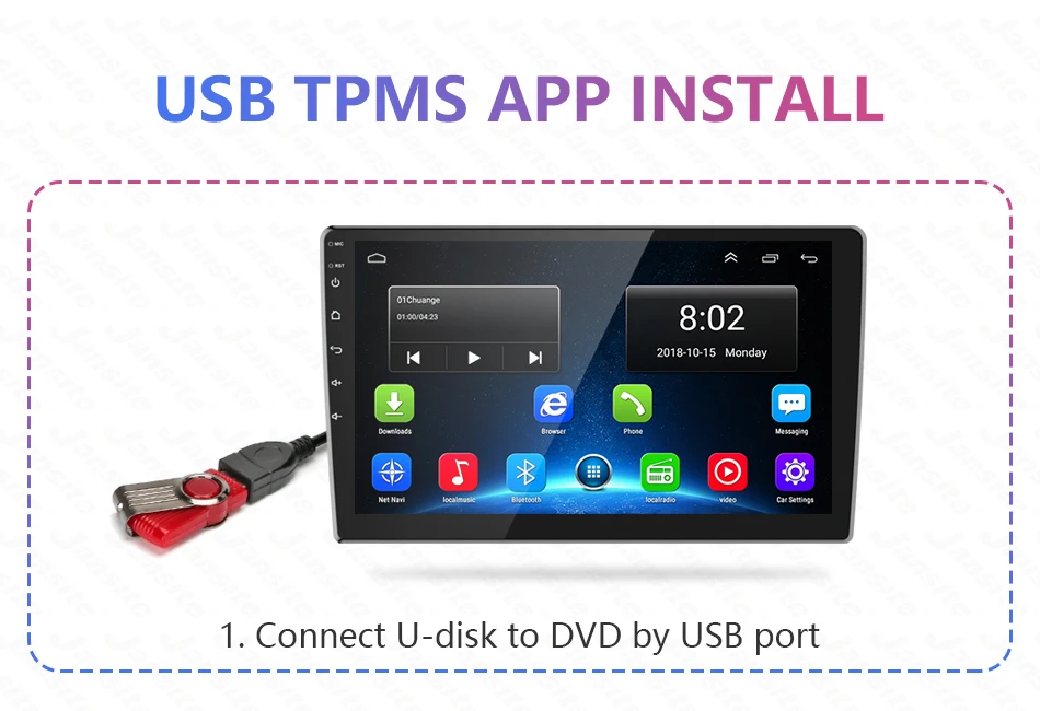 Vtopek USB TPMS монитор давления в шинах Android навигация Беспроводная передача бар/Psi мониторинг сигнализации температура приемник