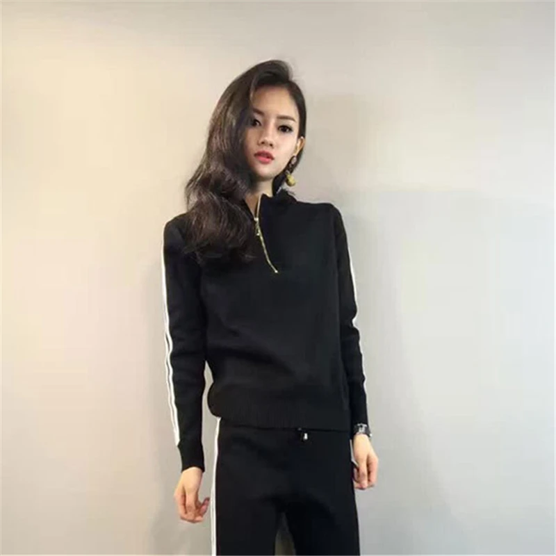 SUDB Survetement Women 2 Piece Set Top And Pants Casual Black Grey Crop Drawstring Track Suit | Женская одежда