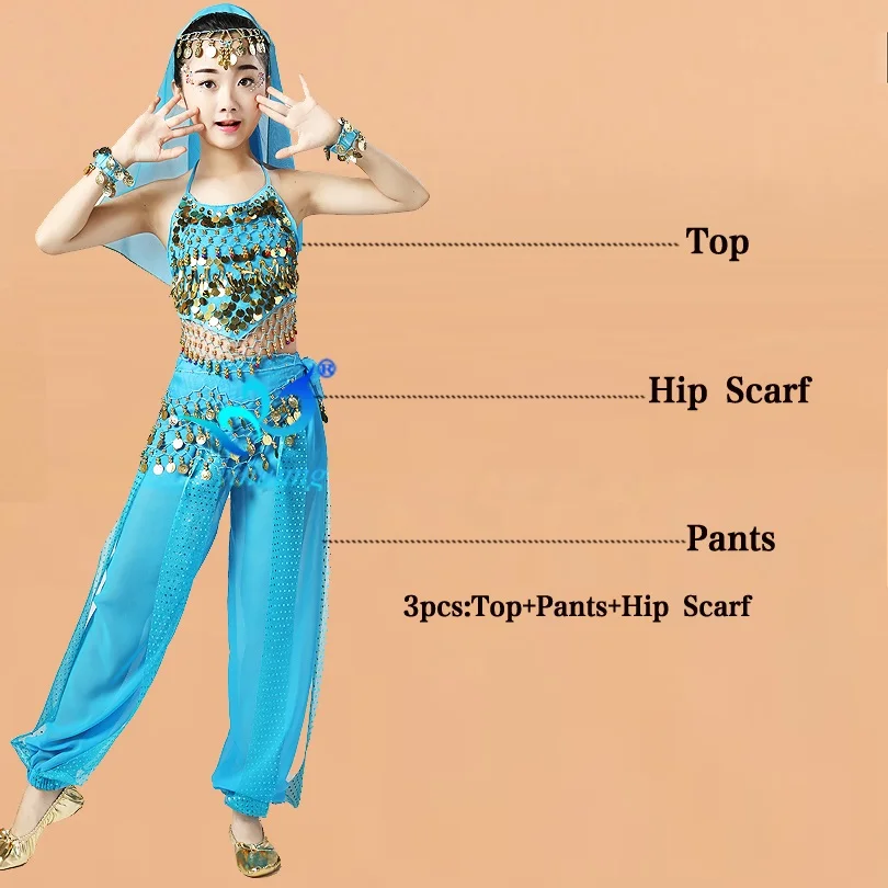 Light Blue 3pcs Костюмы для профессионального представления для индийского танца живота/восточных танцев/Хэллоуина/цыганского живота Египетский костюм с хип-шарфом - Цвет: Light Blue 3pcs