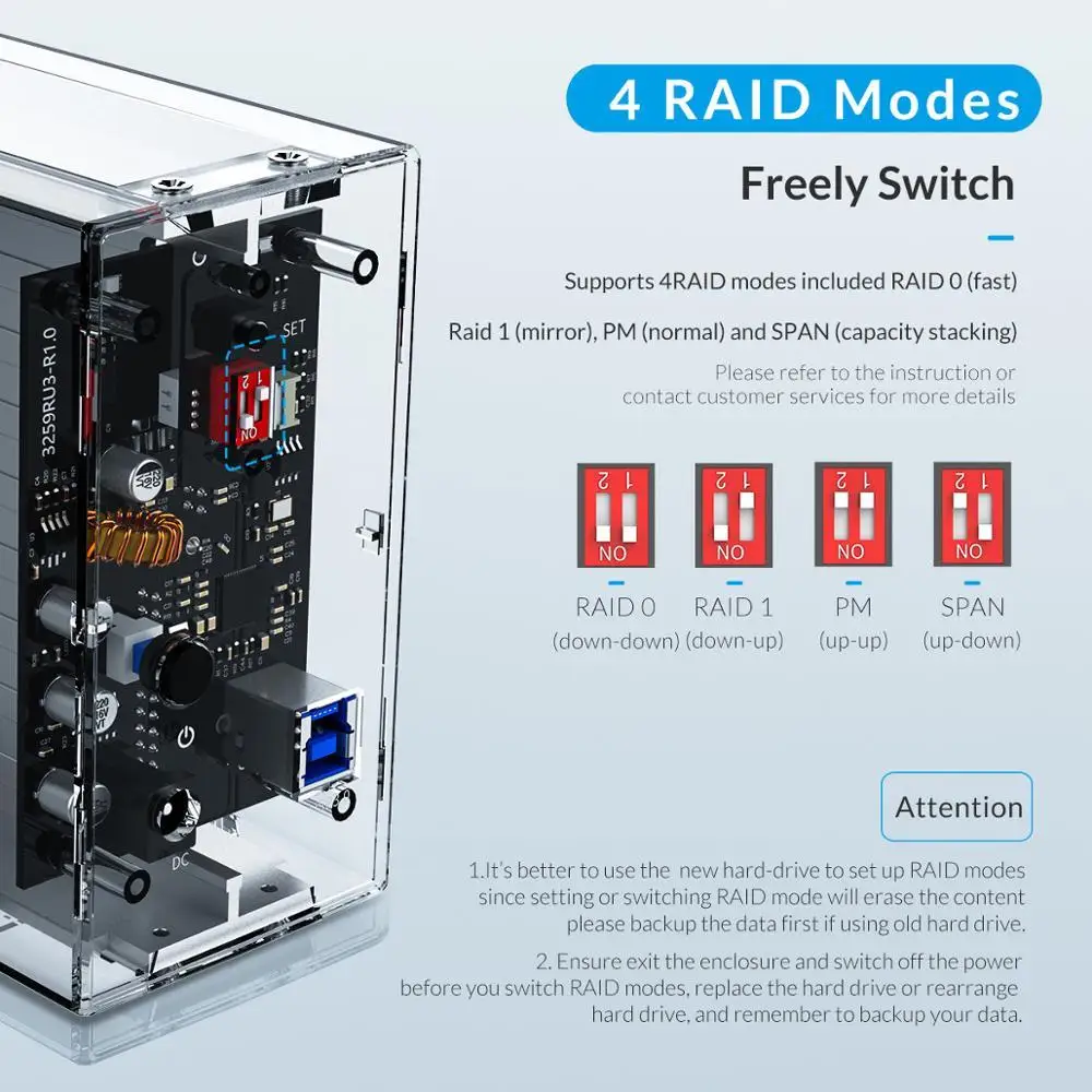 Корпус жесткого диска ORICO 3 5 дюйма с RAID 0 1 PM прозрачный внешний HDD-чехол USB на SATA