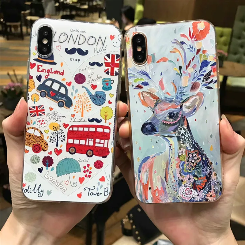 3D Flower Emboss Case For iPhone 7 6 6s 8 Plus for Patterned Soft Silicone TPU Back Cover x |