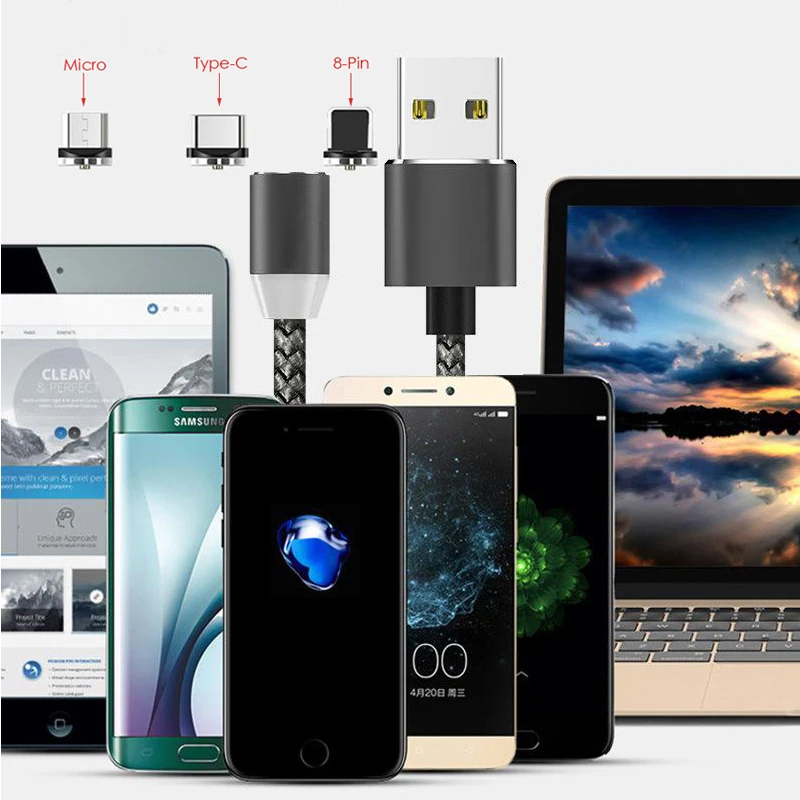 Круглый Магнитный штекер адаптер 1 м 2 360 Micro USB Type C IOS кабель для быстрой зарядки