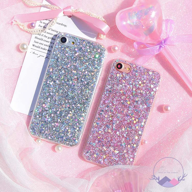 Коке для IPhone X 8 Plus Корейский Блеск блестка блестящие пайетки противоударный