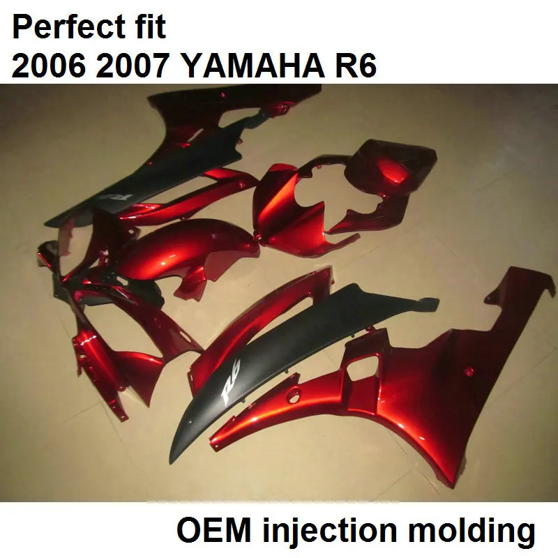 Литьевой формованный обтекатель для YAMAHA YZF R6 2006 2007 винно красный матовый черный
