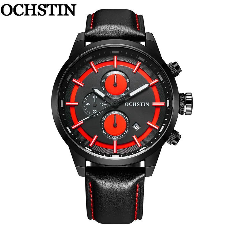 GQ049B05 without box OCHSTIN мужские наручные часы Топ люксовый бренд Хронограф Календарь из натуральной кожи мужские Кварцевые военные армейские часы спортивные мужские часы 049 - Цвет: GQ049B05 without box