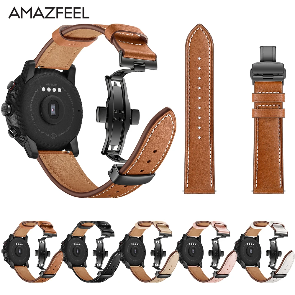 Кожаный ремешок для Xiaomi Huami Amazfit PACE Stratos, Смарт-часы, браслет для Xiaomi Amazfit, ремешок с металлической пряжкой, кожаный ремень