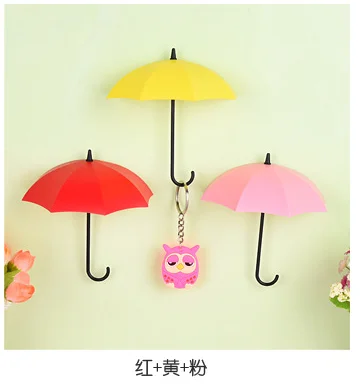 red yellow pink 3 шт./лот, креативная вешалка для ключей в форме зонта, домашний декоративный держатель, настенные крючки для кухни, аксессуары для ванной комнаты, гаджеты - Color: red yellow pink