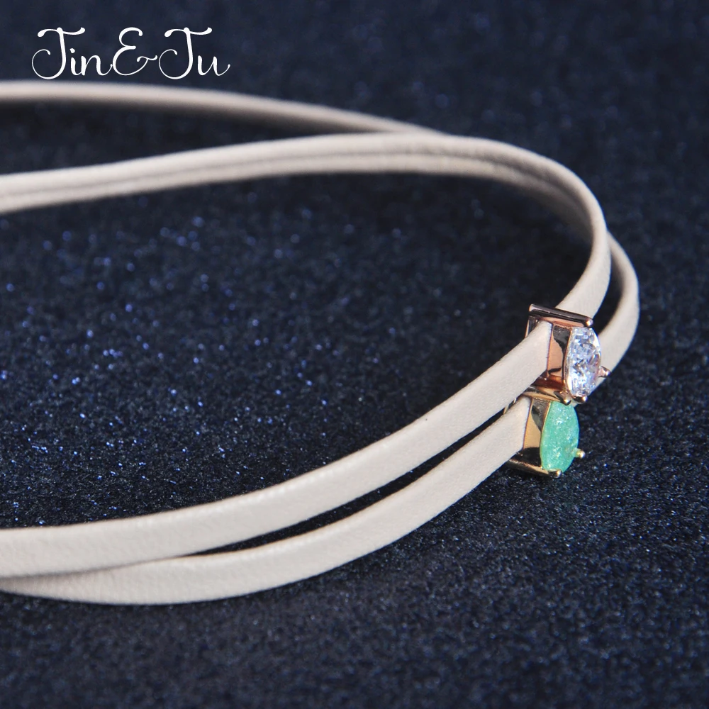 Jin& Ju ювелирные изделия 925 пробы серебряные женские ювелирные изделия для девушек новые женские сексуальные хрустальные маленькие дизайнерские кожаные Чокеры ожерелья