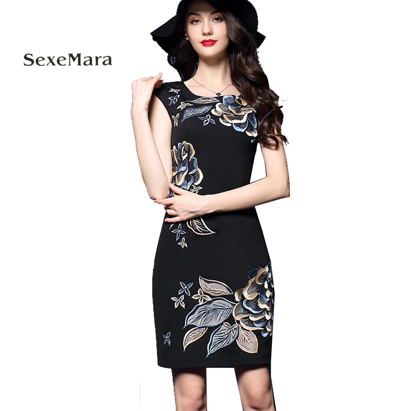 Летняя одежда новый черный дамы платье без рукавов вышитые Тонкий | Женская