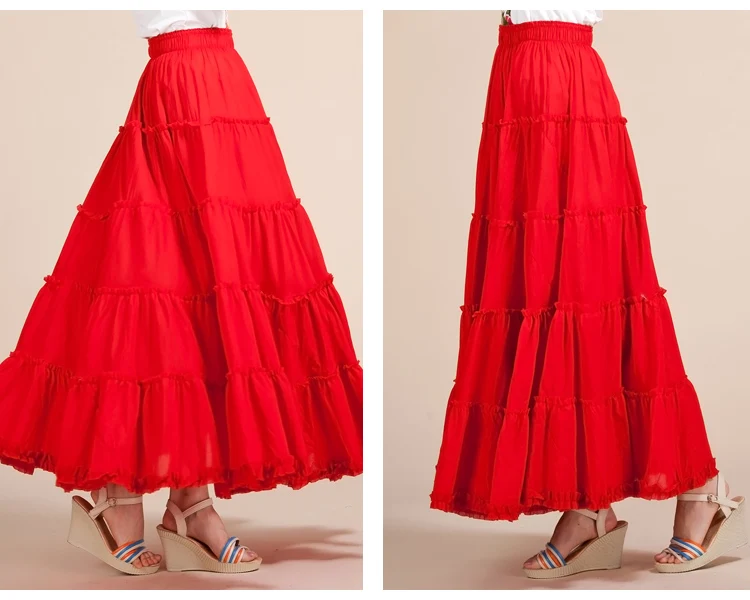 Женская плиссированная юбка макси однотонная хлопковая пачка с высокой талией в