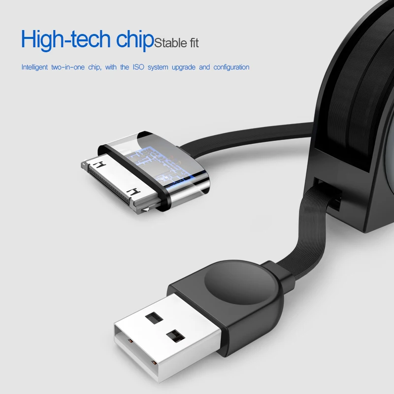 Usb-кабель с откидной крышкой для IPhone 4S 4, выдвижной кабель для зарядки и зарядки, 30pin для IPad 1, 2, 3, кабель для IPod Nano Itouch, адаптер