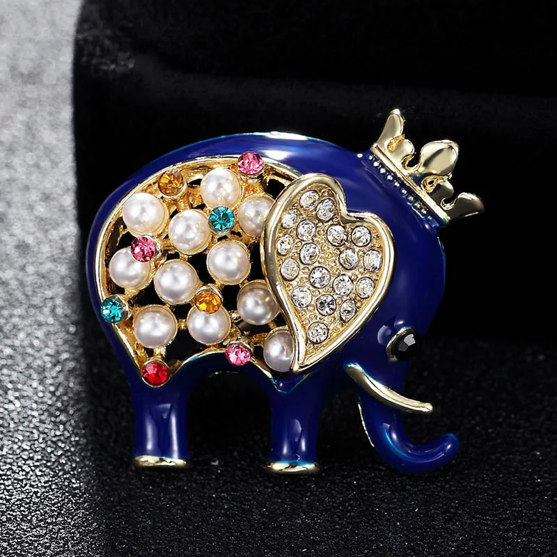 Banquet Enamel crown Elephant Brooches Alloy High Quality Suits Sweater Hat Animal Brooch Pins Scarf Buckle Pearl Pin brooch | Украшения и