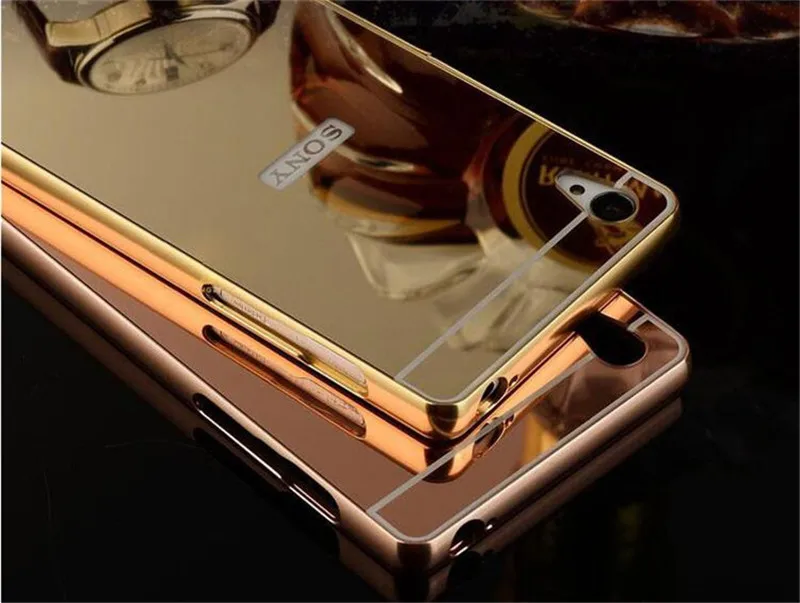 Z3 Luxury Golden Metal + Mirror Acrylic Back Case for Sony xperia T55T T55U Mobile Phone Cover Protective Cases Free Ship |