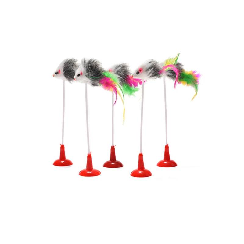 Смешные Pet Cat игрушки перо поддельная мышь игрушка на присосках играя сиденья