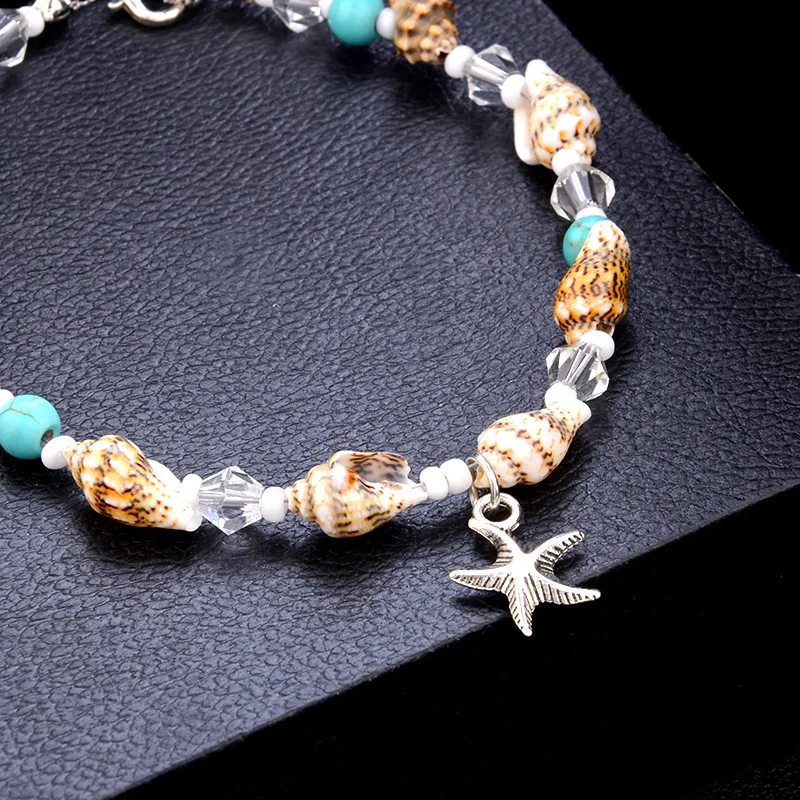 

2019 Conch Starfish Anklet Gift For Women Young Girl Fashion Bohemian White Crystal Beads Beach Anklets