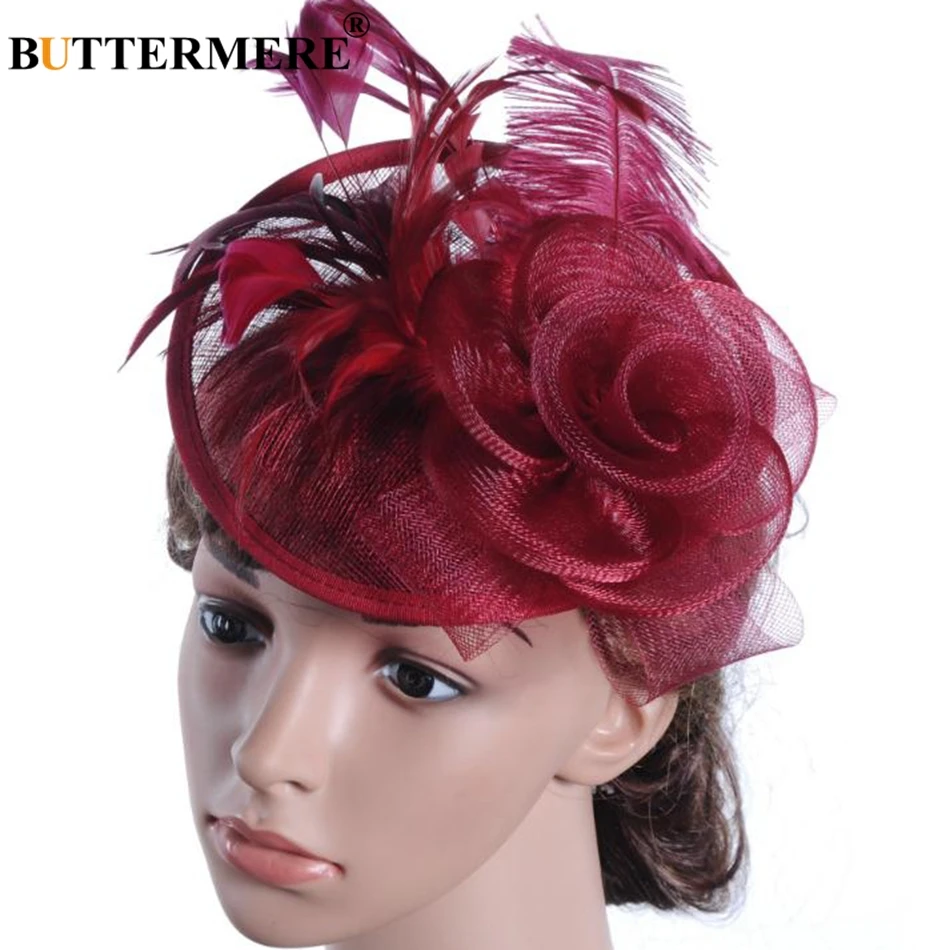 burgundy fedora BUTTERMERE, фетровая шляпа, вечерние, женские, бордовые, льняные, свадебные, женские, перо, цветок, Вуалетка, Pillbox, шляпа невесты, Элегантная кепка, Черная - Цвет: burgundy fedora