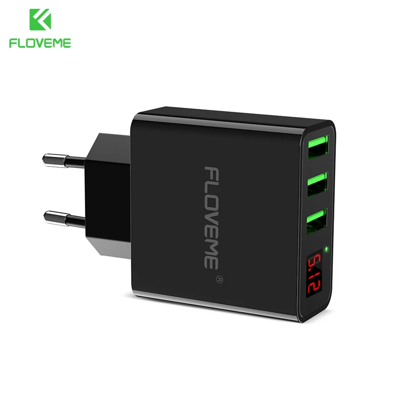 Black EU Plug FLOVEME 5V3A светодио дный Дисплей 3 Порты USB Зарядное устройство для iPhone X Xs Макс Универсальный быстрой зарядки мобильного телефона Зарядное устройство для xiaomi huawei usb charger зарядка для телефона - Тип штекера: Black EU Plug