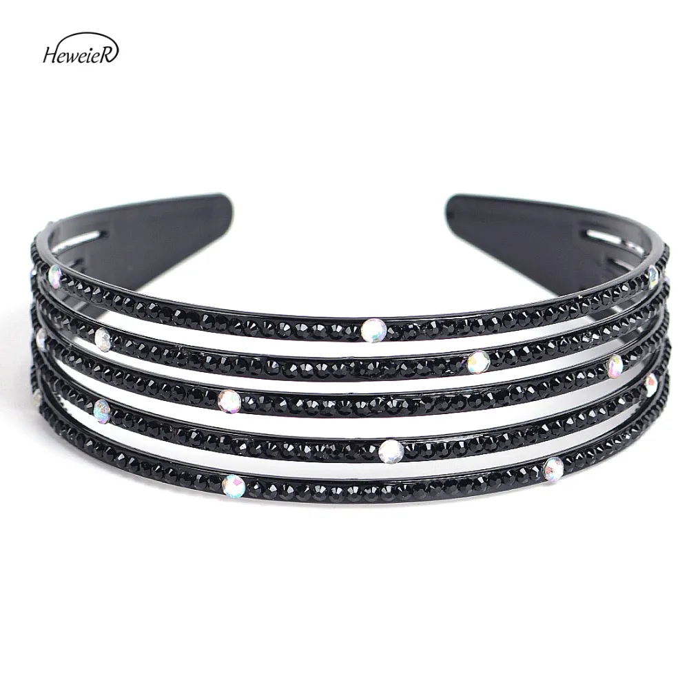 

Women Lady Fashion Handmade Hair Hoop Black Crystal Rhinestones Hairpin Plastic Headband Hairband Clip Headwear Accessories
