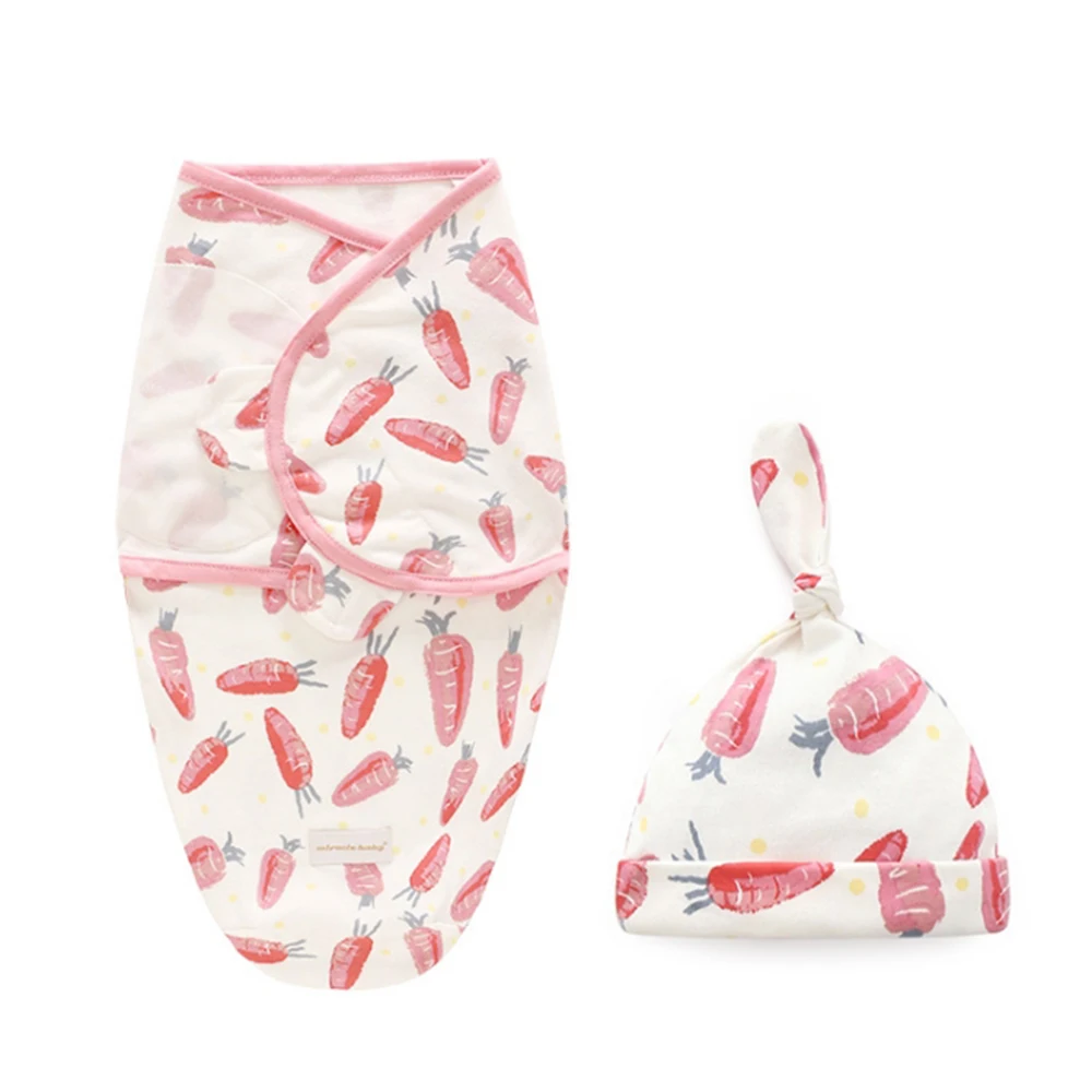 Loozykit 2 Pieces Set Newborn Swaddle Wrap+Hat Cotton Baby Receiving Blanket Bedding Cartoon Cute Infant Sleeping Bag For 0-6M - Цвет: Style 27
