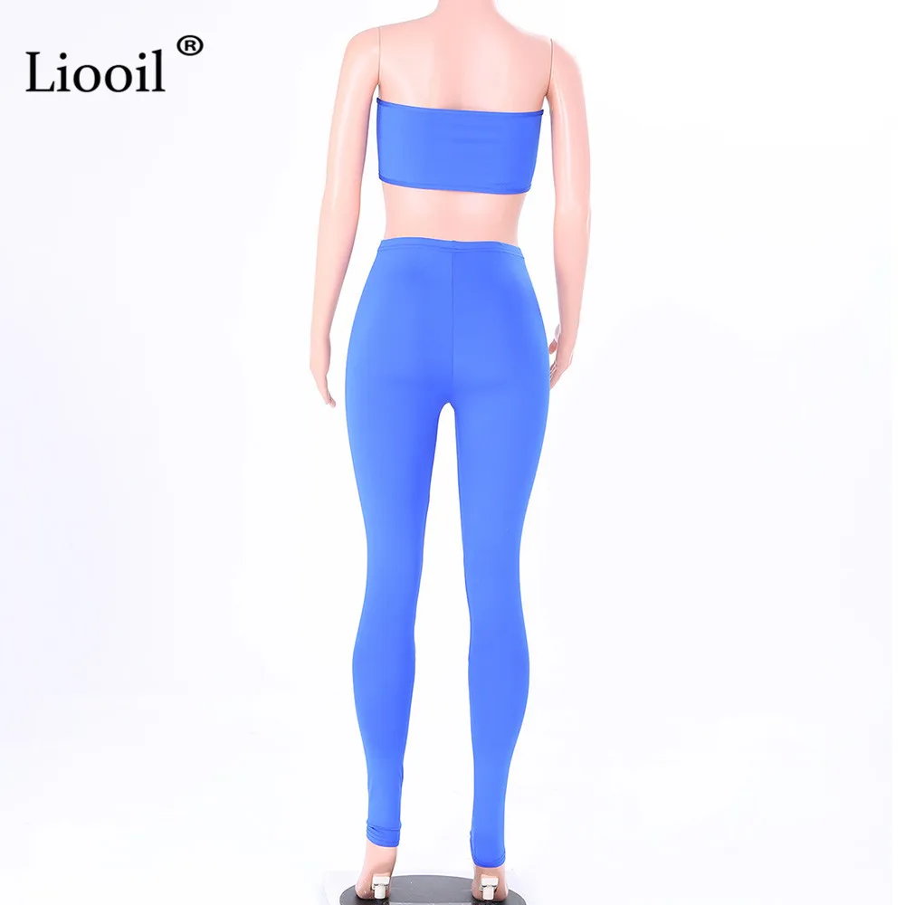 Liooil/комплект из 2 предметов без бретелек, женская одежда, сексуальные Клубные наряды, комплект из двух предметов, топ и штаны, черно-белый спортивный костюм, комплект в комплекте