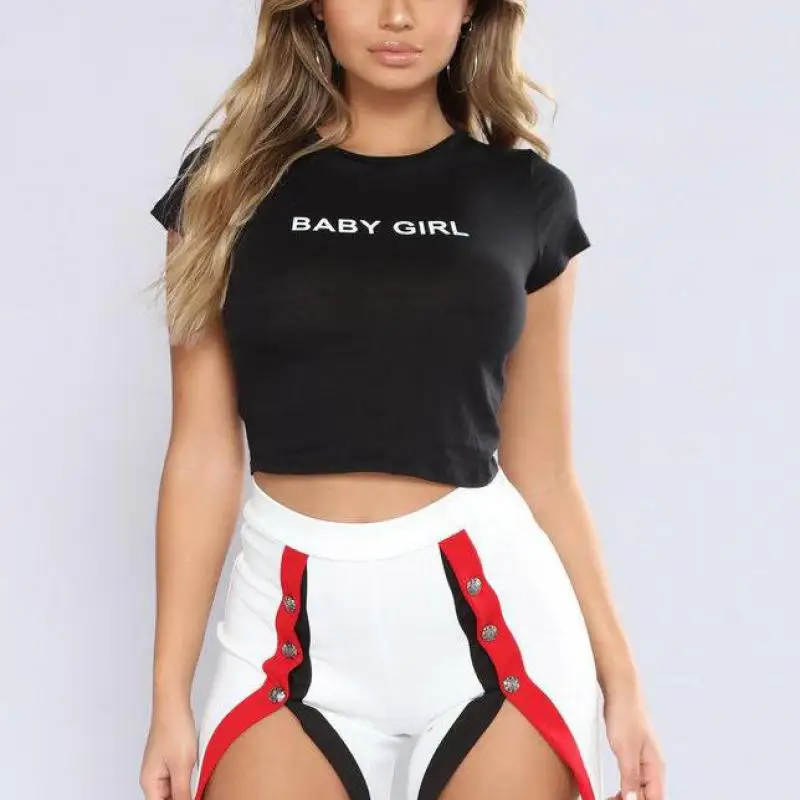 2018 летние для маленьких девочек Письмо печати Фитнес укороченный топ Для женщин