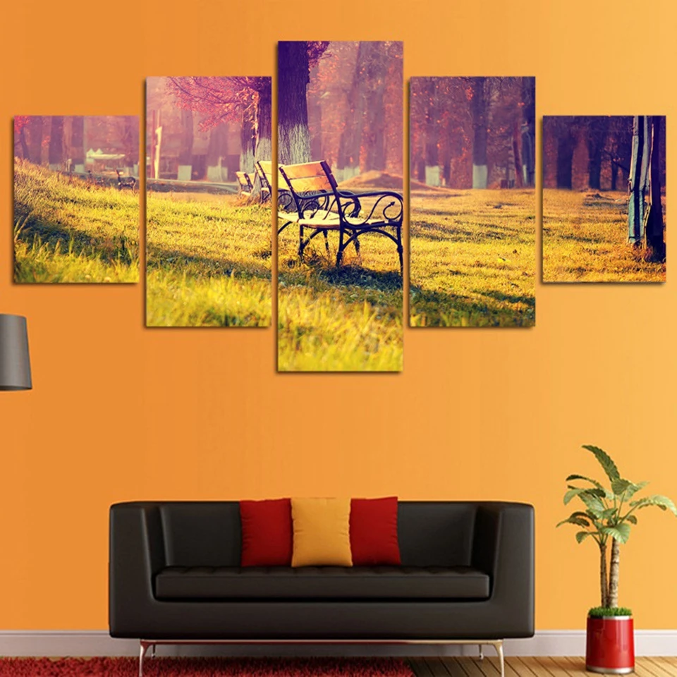 

Canvas Wall Art Pictures Home Decor For Living Room 5 Pieces Sun Shines Autumn Forest Landscape Painting HD Prints Poster Frames