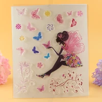 ylcs070 butterfly girl silicone clear stamps for scrapbooking diy album cards decoration embossing folder rubber stamp 1415cm