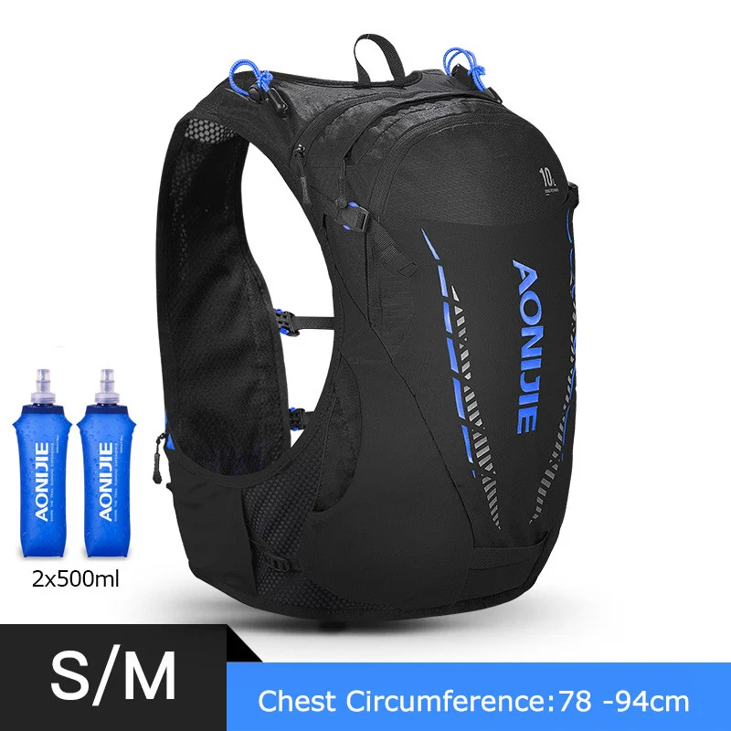 Black Blue SM Set 2 AONIJIE уличный гидрационный рюкзак 10L беговой жилет пакет нейлон легкий дышащий рюкзак Спортивная Сумка для мужчин и женщин - Цвет: Black Blue SM Set 2