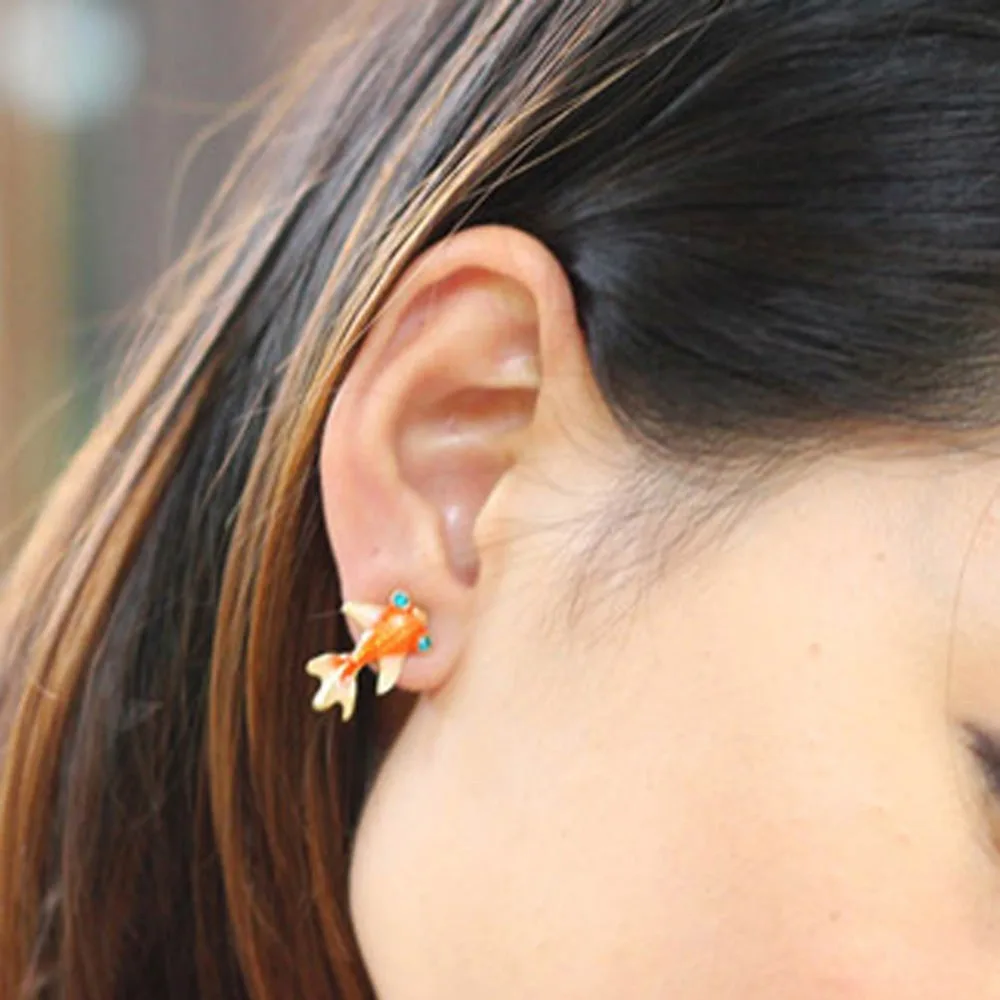 1 пара милых и красивых золотых рыбок глазурованные серьги фотография доставка 17