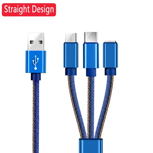 Straight Blue 3in1 3 в 1 Micro usb type C кабель для быстрой зарядки Мульти Usb порт несколько зарядный кабель Usbc телефонные кабели для samsung Note10 Redmi 8 8A - Цвет: Straight Blue 3in1