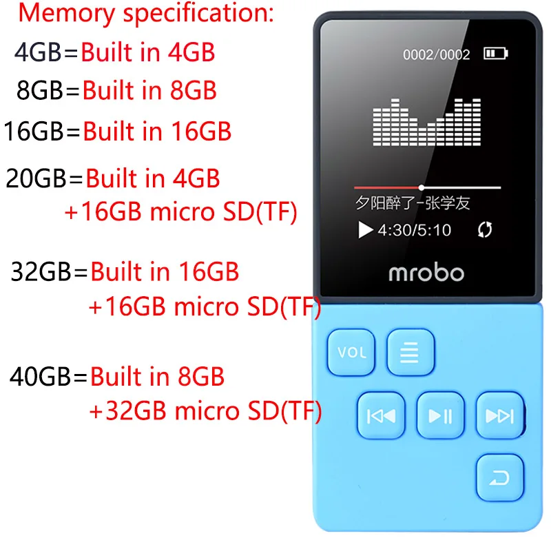 MP4 плеер Mrobo портативный цифровой аудиоплеер с экраном 1 8 дюйма FM электронная