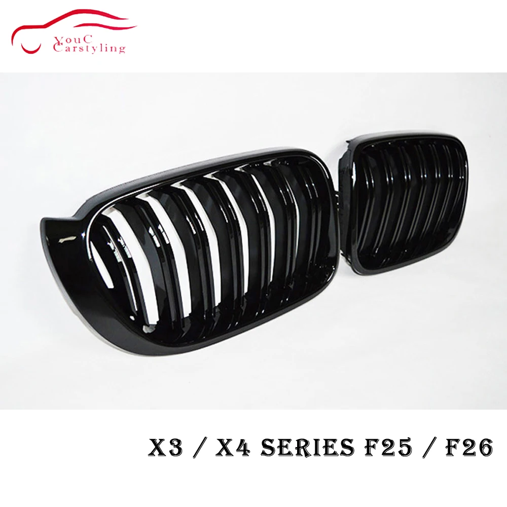 Двойная решетка для радиатора X3 X4 Передняя фоторешетка BMW F25 F26 2014 2018 глянцевая